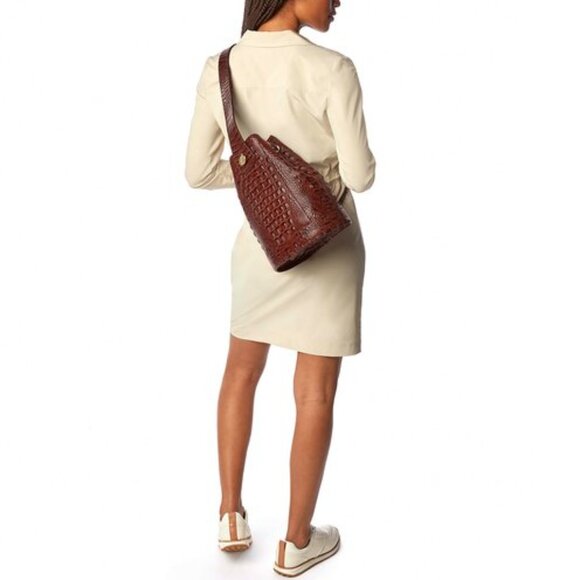 Brahmin Allie Pecan Melbourne Croc Embossed Sling Backpack - Picture 11 of 12